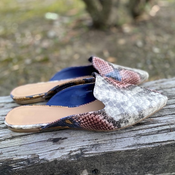 Vegan Multi Colored Snake Skin Slip On Mules - Picture 5 of 6
